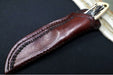 Bloodworth Custom Knives Fixed Blade - Bushcrafter - 154CM Stainless Steel Blade - Camel Bone Handle - Brown Leather Sheath - Northwest Knives