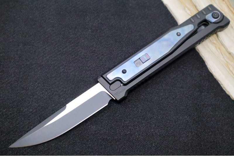 Reate Knives EXO Gravity Knife - Black PVD Titanium Handle & Flamed Titanium Inlay / Black PVD Finish / Drop Point Blade / Elmax Steel - Northwest Knives