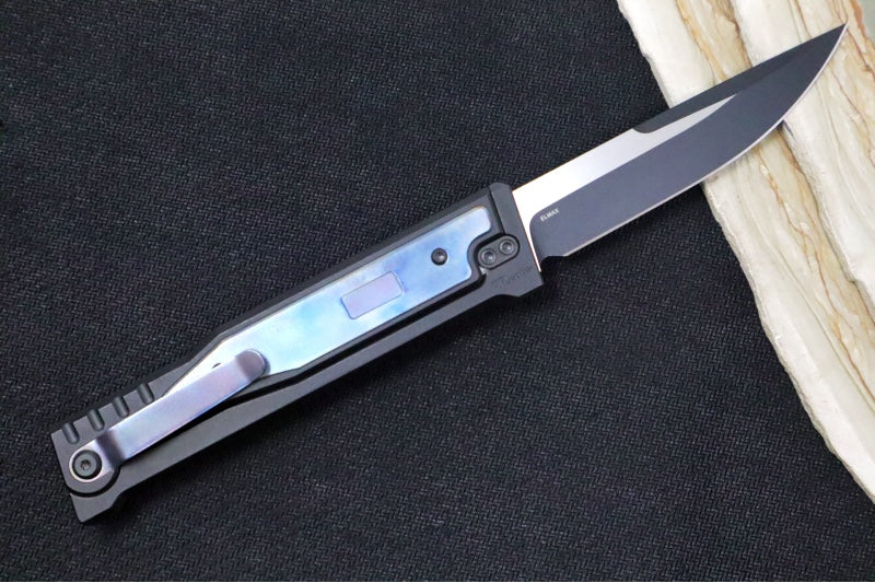 Reate Knives EXO Gravity Knife - Black PVD Titanium Handle & Flamed Titanium Inlay / Black PVD Finish / Drop Point Blade / Elmax Steel
