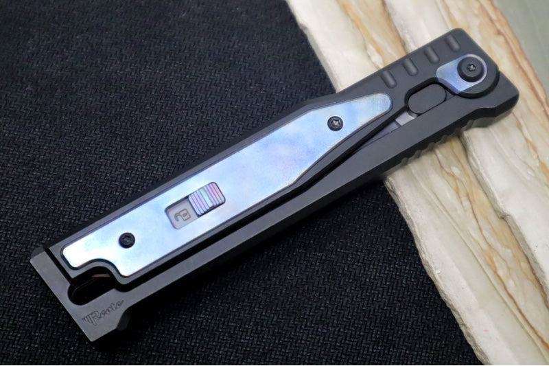 Reate Knives EXO Gravity Knife - Black PVD Titanium Handle & Flamed Titanium Inlay / Black PVD Finish / Tanto Blade / Elmax Steel - Northwest Knives