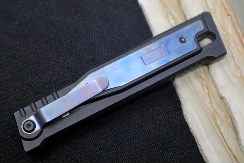 Reate Knives EXO Gravity Knife - Black PVD Titanium Handle & Flamed Titanium Inlay / Black PVD Finish / Tanto Blade / Elmax Steel