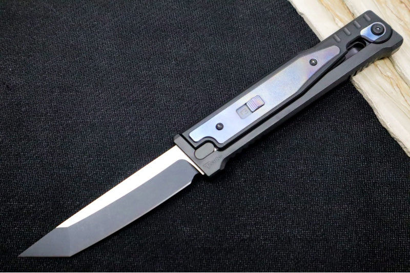 Reate Knives EXO Gravity Knife - Black PVD Titanium Handle & Flamed Titanium Inlay / Black PVD Finish / Tanto Blade / Elmax Steel