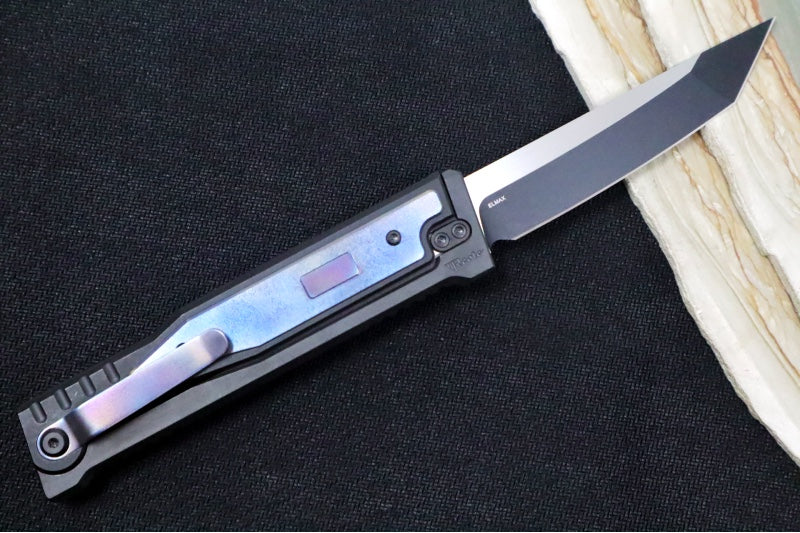 Reate Knives EXO Gravity Knife - Black PVD Titanium Handle & Flamed Titanium Inlay / Black PVD Finish / Tanto Blade / Elmax Steel