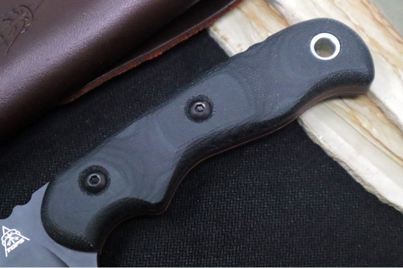 Tops Tex Creek Sniper Grey - 1095 Steel / Sniper Grey Finish / Black Canvas Micarta Handle / Brown Leather Sheath TEX-4 - Northwest Knives
