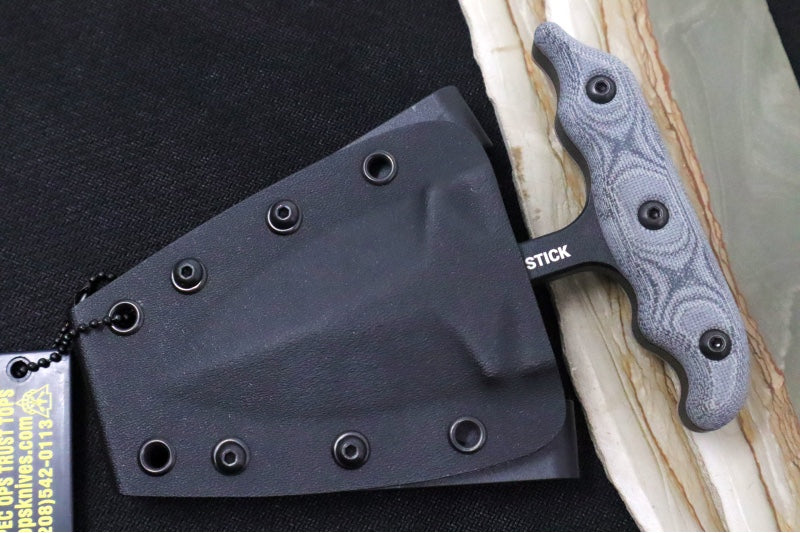 Tops I Stick Push Dagger - 1075 Steel / Black Traction Finish / Black Canvas Micarta Handle / Black Kydex Sheath I-STICK