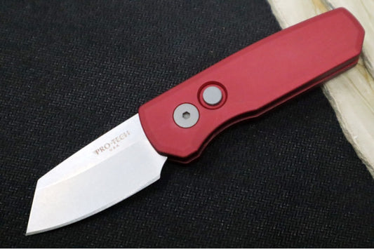 Pro Tech Runt Auto - Red Anodized Aluminum Handle / Stonewashed Reverse Tanto Blade / CPM-Magnacut Steel R5401-Red