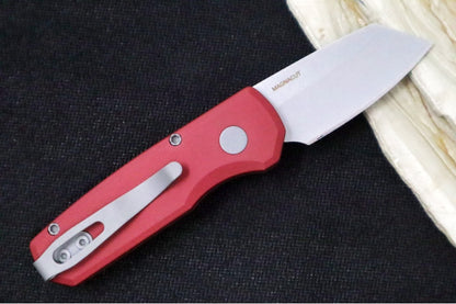 Pro Tech Runt Auto - Red Anodized Aluminum Handle / Stonewashed Reverse Tanto Blade / CPM-Magnacut Steel R5401-Red