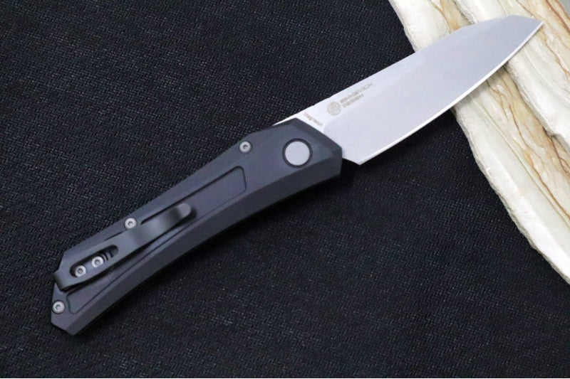 Pro Tech Oligarch Auto - Solid Black Anodized Aluminum Handle / Stonewashed Finish Spear Point Blade / CPM-Magnacut Steel DS101