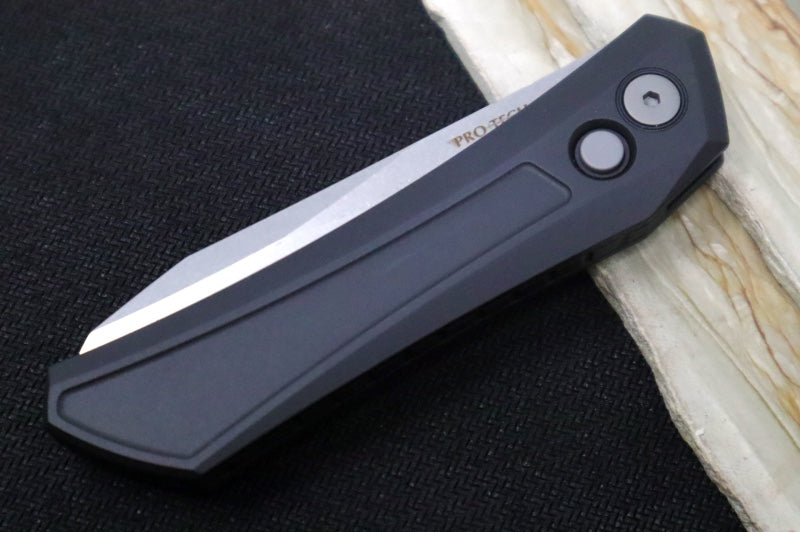 Pro Tech Oligarch Auto - Solid Black Anodized Aluminum Handle / Stonewashed Finish Spear Point Blade / CPM-Magnacut Steel DS101