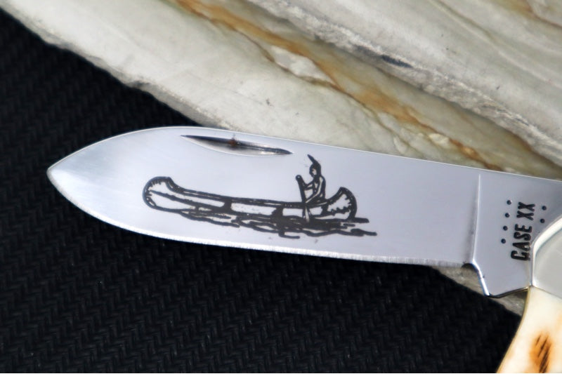 Garage Sale Case Knives Canoe - Tru-Sharp Stainless Steel / Amber Bone Peach Seed Jig 00263 - Northwest Knives