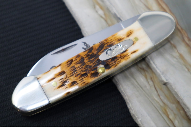 Garage Sale Case Knives Canoe - Tru-Sharp Stainless Steel / Amber Bone Peach Seed Jig 00263 - Northwest Knives
