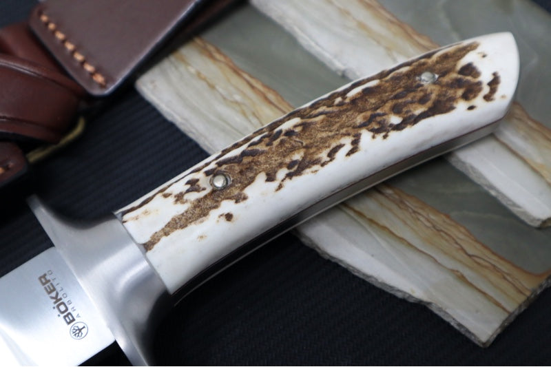 Boker Argentina Toro HX - Genuine Stag Handle / ACX 390 Steel / Clip Point Blade / Brown Leather Sheath 02BA595HX - Northwest Knives