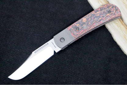 Jack Wolf Knives The Benny Front Flipper - Fat Carbon Mars Valley Inlay / Bead Blasted Titanium Frame & Bolsters / CPM-S90V Steel