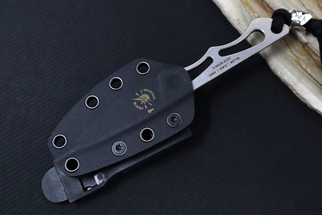 Spartan Blades Willow Fixed Blade - Stonewashed Blade / Elmax Stainless Steel / Black Kydex Sheath SBEU1SWKYBK - Northwest Knives