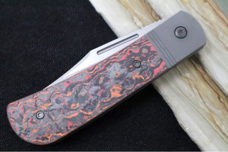 Jack Wolf Knives The Benny Front Flipper - Fat Carbon Mars Valley Inlay / Bead Blasted Titanium Frame & Bolsters / CPM-S90V Steel