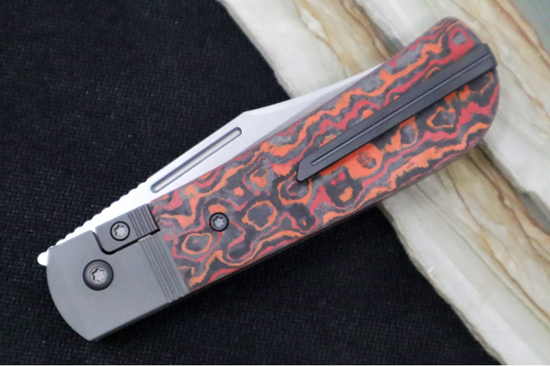 Jack Wolf Knives The Benny Front Flipper - Fat Carbon Mars Valley Inlay / Bead Blasted Titanium Frame & Bolsters / CPM-S90V Steel