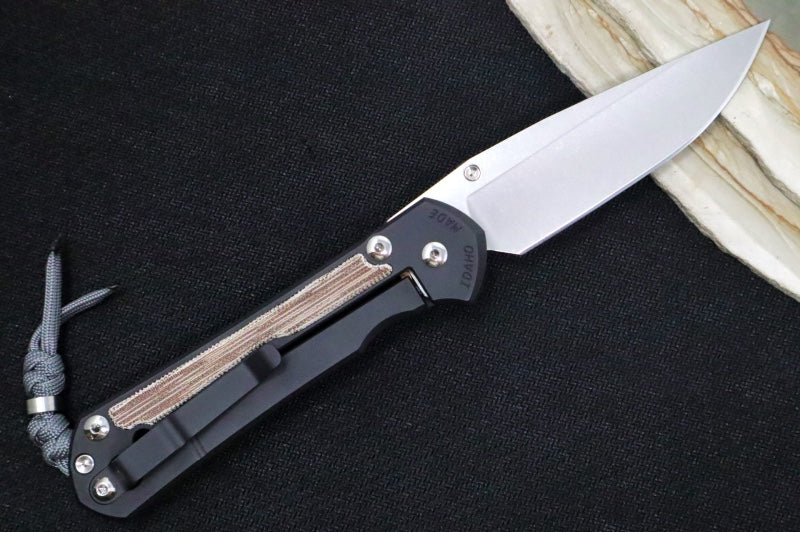 Chris Reeve Knives Large Sebenza 31 NWK Exclusive - Drop Point Blade / CPM-Magnacut Steel / Armor Black Cerakote Handle & Natural Micarta Inlay / Charcoal Lanyard L31-1738