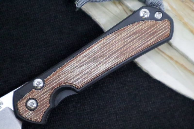 Chris Reeve Knives Small Sebenza 31 NWK Exclusive - Drop Point Blade / CPM-Magnacut Steel / Armor Black Cerakote Handle & Natural Micarta Inlays / Grey Lanyard S31-1738