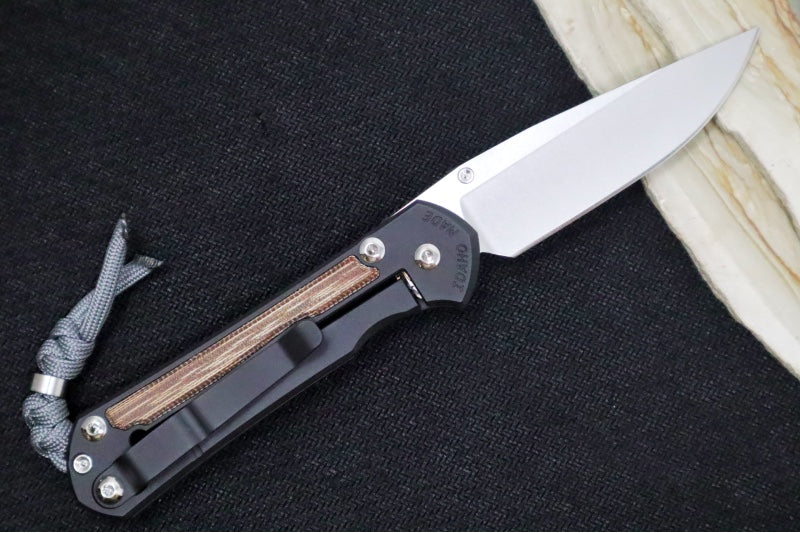 Chris Reeve Knives Small Sebenza 31 NWK Exclusive - Drop Point Blade / CPM-Magnacut Steel / Armor Black Cerakote Handle & Natural Micarta Inlays / Grey Lanyard S31-1738