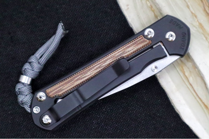 Chris Reeve Knives Small Sebenza 31 NWK Exclusive - Drop Point Blade / CPM-Magnacut Steel / Armor Black Cerakote Handle & Natural Micarta Inlays / Grey Lanyard S31-1738