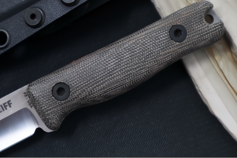 Reiff Knives F3 Fixed Blade - Green Canvas Micarta Handle / CPM-Magnacut Blade / Two-Toned Stonewashed Drop Point Blade / Black Kydex Sheath