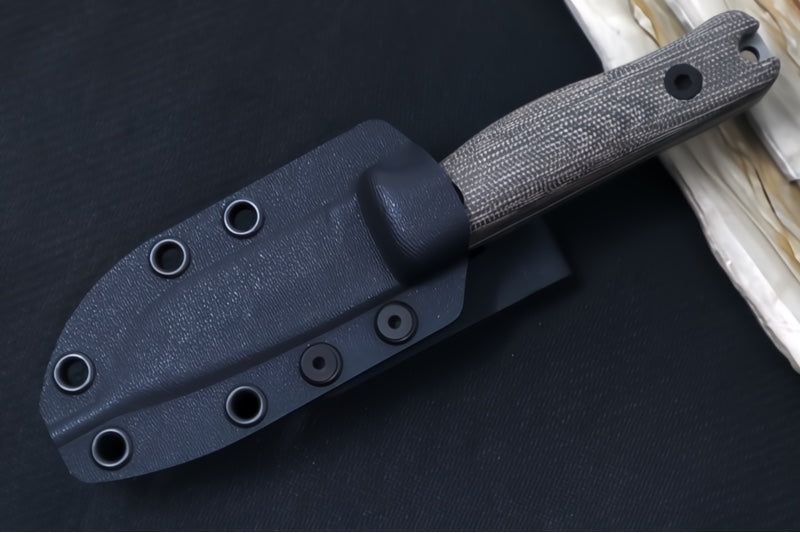 Reiff Knives F3 Fixed Blade - Green Canvas Micarta Handle / CPM-Magnacut Blade / Two-Toned Stonewashed Drop Point Blade / Black Kydex Sheath
