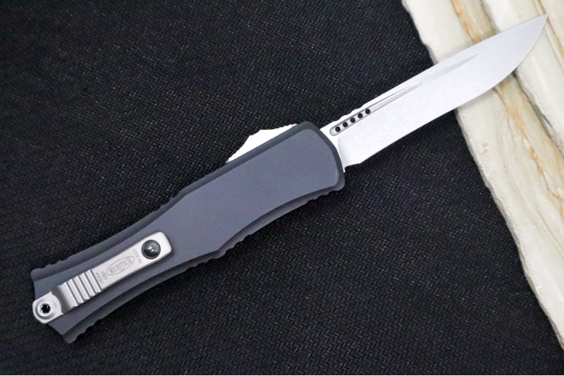 Microtech Mini Hera II OTF - Recurve Blade / Stonewash Finish / Black Anodized Aluminum Handle 1705M-10 - Northwest Knives
