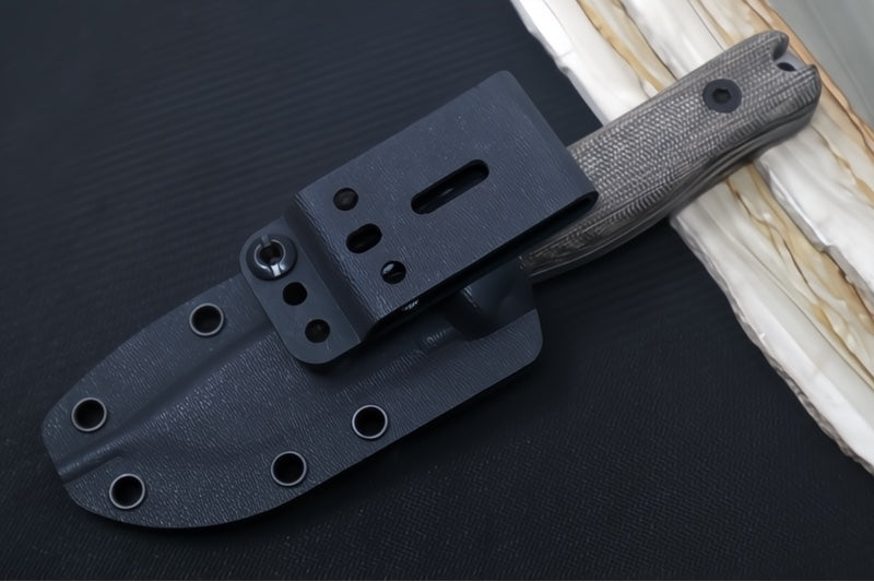 Reiff Knives F3 Fixed Blade - Green Canvas Micarta Handle / CPM-Magnacut Blade / Two-Toned Stonewashed Drop Point Blade / Black Kydex Sheath