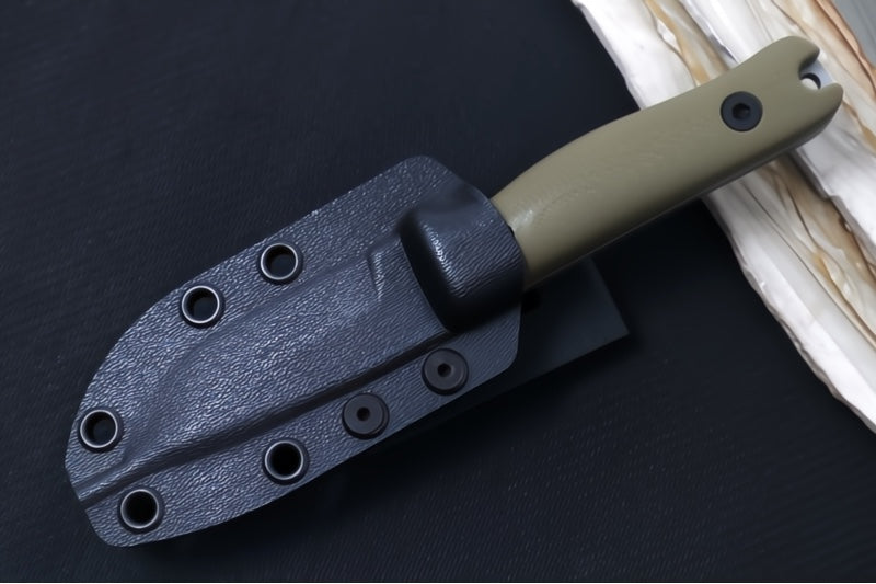 Reiff Knives F3 Fixed Blade - Green Canvas Micarta Handle / CPM-Magnacut Blade / Stonewashed Drop Point Blade / Black Kydex Sheath