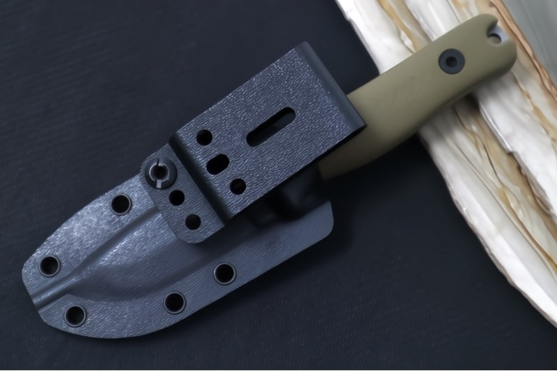 Reiff Knives F3 Fixed Blade - Green Canvas Micarta Handle / CPM-Magnacut Blade / Stonewashed Drop Point Blade / Black Kydex Sheath