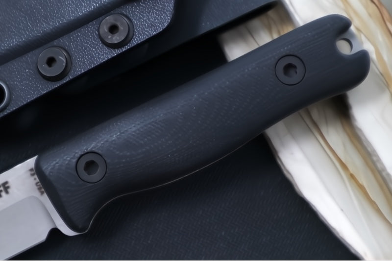 Reiff Knives F3 Fixed Blade - Black Canvas Micarta Handle / CPM-Magnacut Blade / Stonewashed Drop Point Blade / Black Kydex Sheath