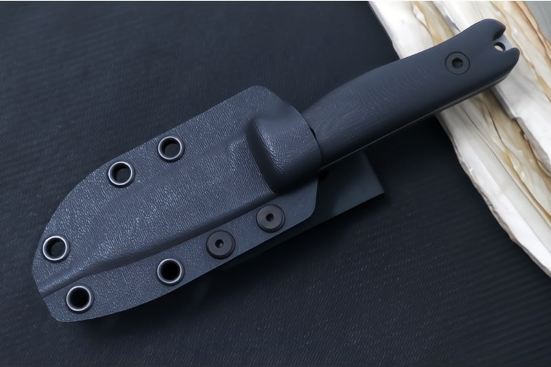 Reiff Knives F3 Fixed Blade - Black Canvas Micarta Handle / CPM-Magnacut Blade / Stonewashed Drop Point Blade / Black Kydex Sheath