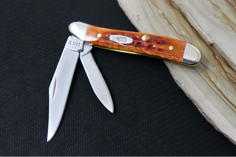 Garage Sale Case Knives Peanut - Tru-Sharp Stainless Steel / Pocket Worn Harvest Orange Bone Corn Cob Jig 07404