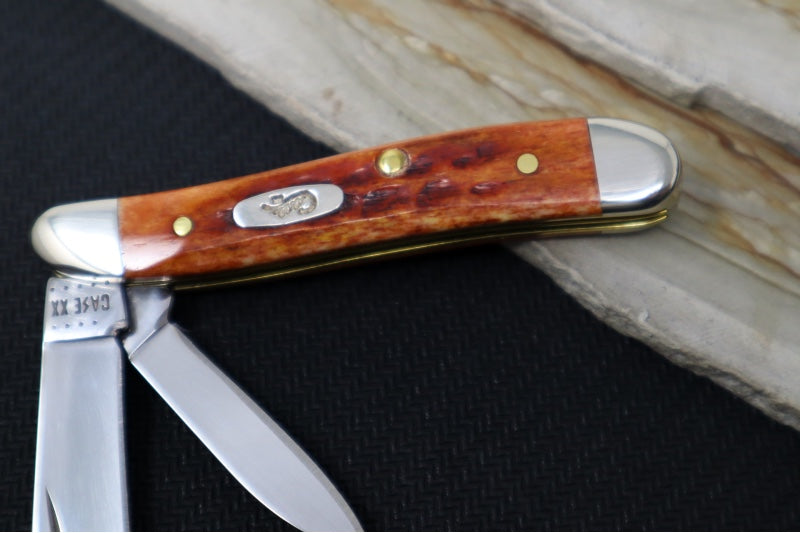 Garage Sale Case Knives Peanut - Tru-Sharp Stainless Steel / Pocket Worn Harvest Orange Bone Corn Cob Jig 07404