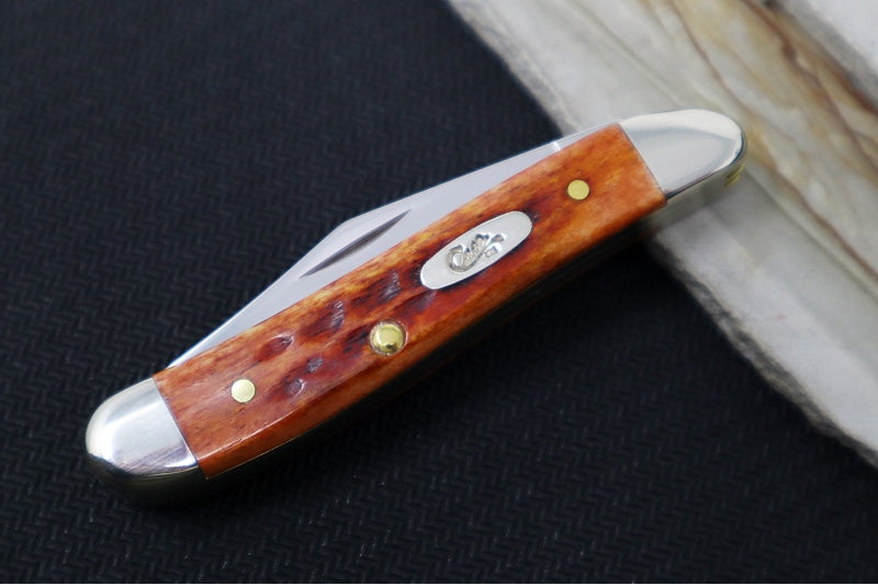 Garage Sale Case Knives Peanut - Tru-Sharp Stainless Steel / Pocket Worn Harvest Orange Bone Corn Cob Jig 07404