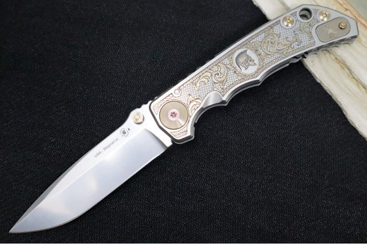 Spartan Blades HARSEY Titanium Folder 2023 Special Edition Flourishes - Drop Point Blade / CPM-Magnacut Steel / "Flourishes" Anodized Handle SF5Flourishes