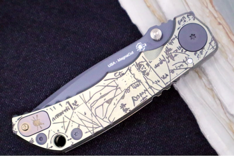 Spartan Blades HARSEY Titanium Folder 2023 Special Edition Divinci - Drop Point Blade / Black PVD Finish / CPM-Magnacut Steel / "Divinci" Anodized Handle SF5Divinci - Northwest Knives