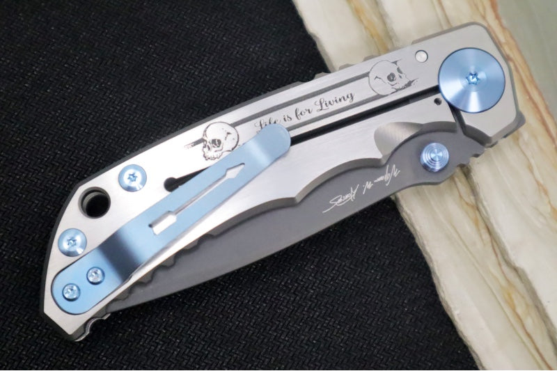Spartan Blades HARSEY Titanium Folder 2023 Special Edition Memento Mori - Drop Point Blade / Black PVD Finish / CPM-Magnacut Steel / "Memento Mori" Anodized Handle SF5MementoMori