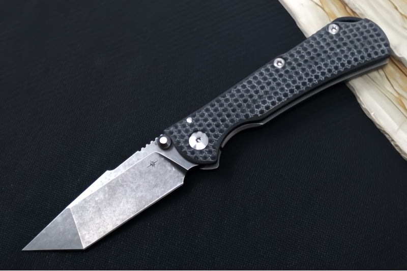 Garage Sale Toor Knives Chasm XLT - CPM-154 Steel / Machined Carbon Black and Titanium Handles / Tanto Blade