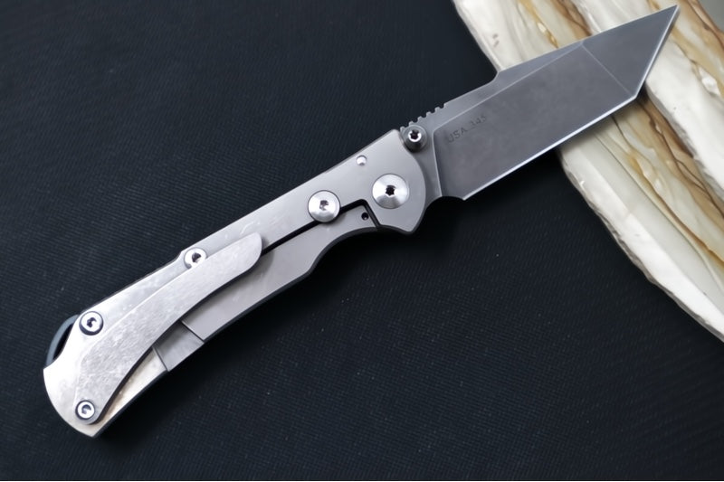 Garage Sale Toor Knives Chasm XLT - CPM-154 Steel / Machined Carbon Black and Titanium Handles / Tanto Blade