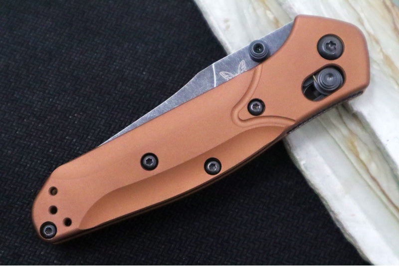 Benchmade 945BK-03 Mini Osborne - DLC Blackwash Finish / Reverse Tanto Blade / CPM-Magnacut Steel / Burnt Orange Aluminum Handle