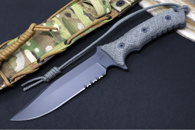 Chris Reeve Knives Pacific 7" Fixed Blade - Partial Serrated Blade / Black PVD Finish / Green Micarta Handle PAC-1001