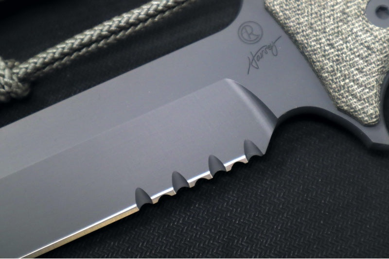Chris Reeve Knives Pacific 7" Fixed Blade - Partial Serrated Blade / Black PVD Finish / Green Micarta Handle PAC-1001