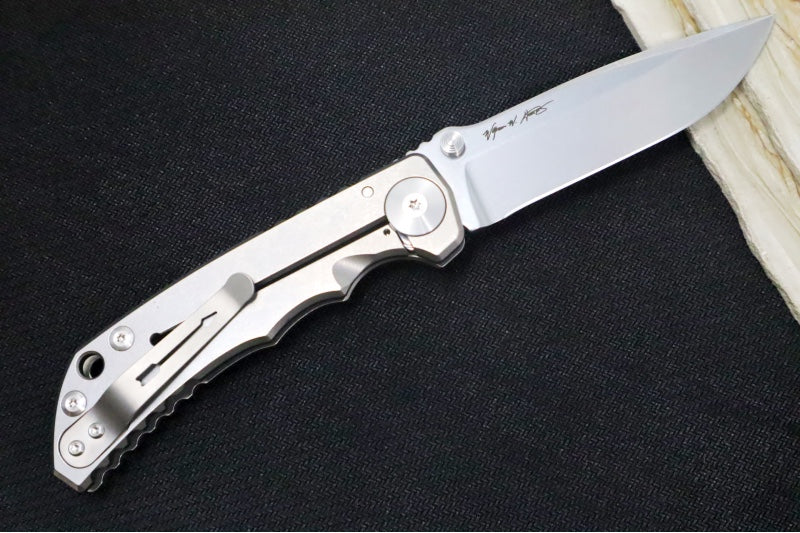 Spartan Blades HARSEY Titanium Folder - CPM-Magnacut Steel / Drop Point Blade / Stonewashed Titanium Handle SF5SW