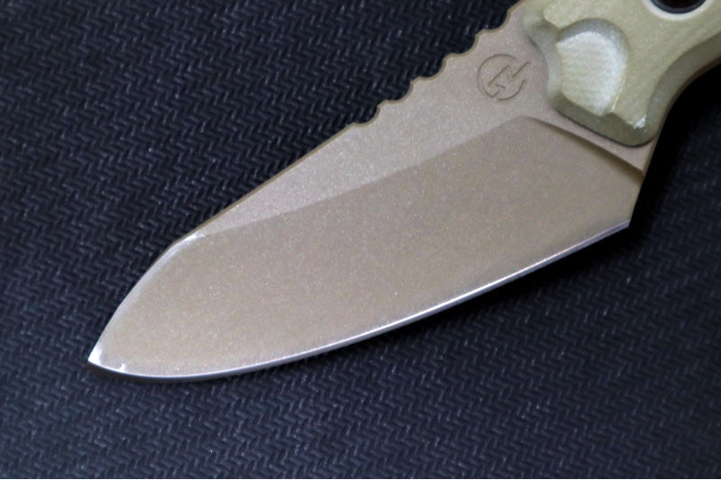 Garage Sale Schwartz Overland Sport Fixed Blade -  OD Green G-10 Handle / Coyote Tan Blade Finish / Woodland Kydex Sheath
