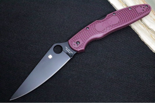 Spyderco Police Lightweight SPRINT RUN - Burgundy FRN Handle / Leaf Shaped Blade with Black Black TiCN Finish / PD1 Steel - C07BGBKP4