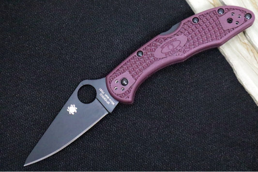 Spyderco Delica 4 Lightweight Sprint Run - Burgundy FRN Handle / Leaf Shaped Blade with Black TiCN Finish / Micro-Melt PD#1 Steel - C11BGBKP