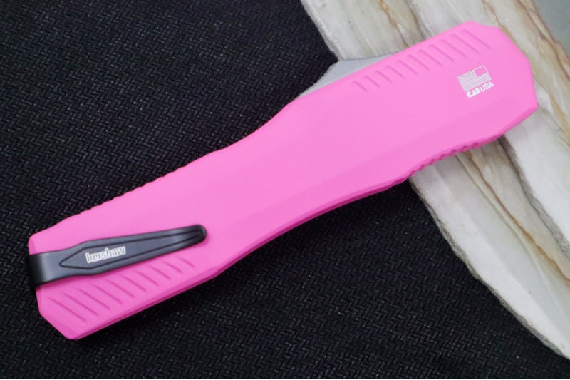 Kershaw 9000PINK Livewire OTF - Pink Aluminum Handle / CPM-Magnacut Steel / Spearpoint Blade / Stonewash Finish 9000PINK