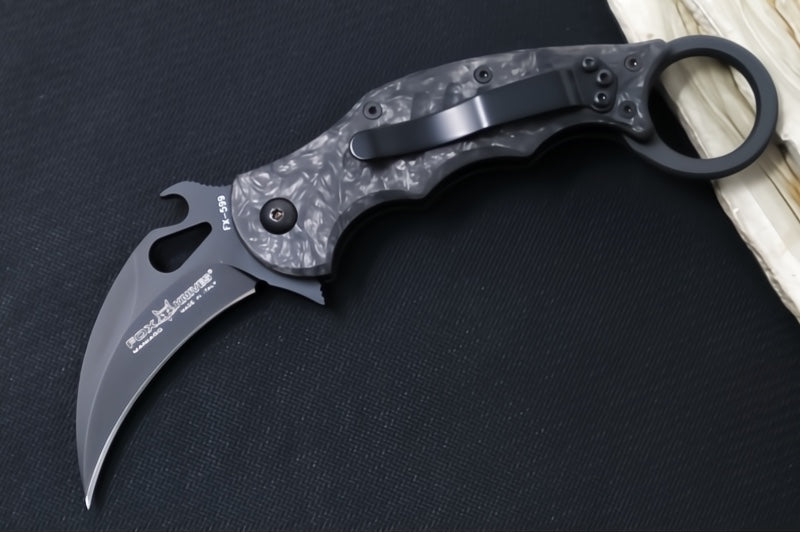 Fox Knives Karambit - Black Fat Carbon Fiber Handle / N690Co Blade / Emerson Wave - FOX599CFF