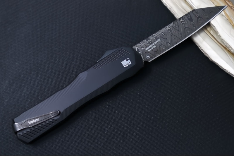 Kershaw 9000RDAM Livewire OTF - Black Anodized Aluminum Handle / Damascus / Reverse Tanto Blade
